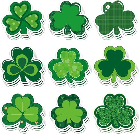 90Pcs St. Patrick’s Day Shamrock Cutouts Gradient Green Lucky Clover Cut-Outs Irish Cardboard Paper Cutting with 100Pcs Glue Points for DIY Crafts Classroom Bulletin Board Decor in Saudi Arabia