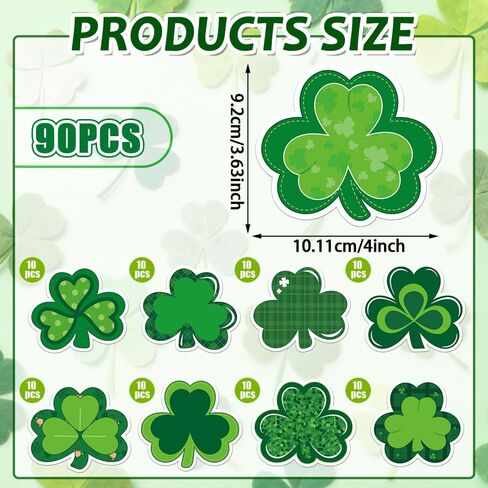 90Pcs St. Patrick’s Day Shamrock Cutouts Gradient Green Lucky Clover Cut-Outs Irish Cardboard Paper Cutting with 100Pcs Glue Points for DIY Crafts Classroom Bulletin Board Decor in Saudi Arabia