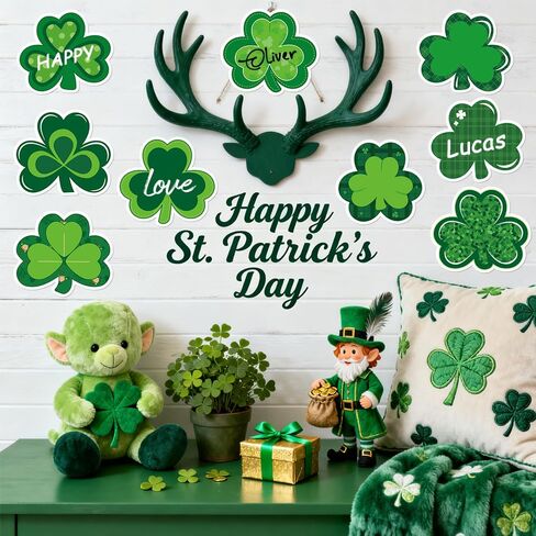 90Pcs St. Patrick’s Day Shamrock Cutouts Gradient Green Lucky Clover Cut-Outs Irish Cardboard Paper Cutting with 100Pcs Glue Points for DIY Crafts Classroom Bulletin Board Decor in Saudi Arabia