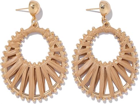 Gold Raffia Earrings Boho Summer Beach Jewelry Trendy Statement Dangle Drop Earrings for Women in Saudi Arabia