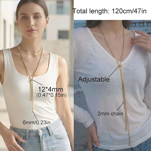 Long Necklaces For Women Adjustable Lariat Y-Shaped Necklace 18k Gold Plated Bolo Necklace Drop Dangle Prom Jewelry Gold Gifts in Saudi Arabia