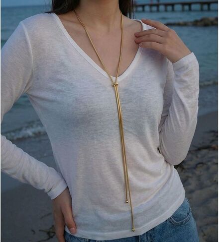 Long Necklaces For Women Adjustable Lariat Y-Shaped Necklace 18k Gold Plated Bolo Necklace Drop Dangle Prom Jewelry Gold Gifts in Saudi Arabia