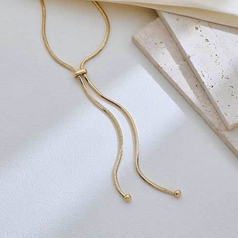 Long Necklaces For Women Adjustable Lariat Y-Shaped Necklace 18k Gold Plated Bolo Necklace Drop Dangle Prom Jewelry Gold Gifts in Saudi Arabia