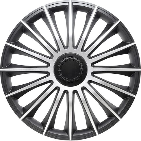 أغطية عجلات المركبات من Alpena Austin، أغطية حواف فاخرة مصنوعة في أوروبا مع نظام احتفاظ ثلاثي الخطوات، أغطية محور متينة تناسب معظم العجلات الفولاذية، مجموعة من 4 قطع، 15 بوصة، فضي وأسود in Kuwait