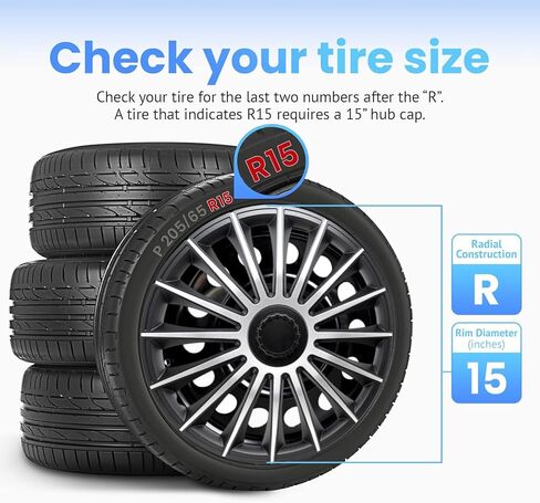 أغطية عجلات المركبات من Alpena Austin، أغطية حواف فاخرة مصنوعة في أوروبا مع نظام احتفاظ ثلاثي الخطوات، أغطية محور متينة تناسب معظم العجلات الفولاذية، مجموعة من 4 قطع، 15 بوصة، فضي وأسود in Kuwait