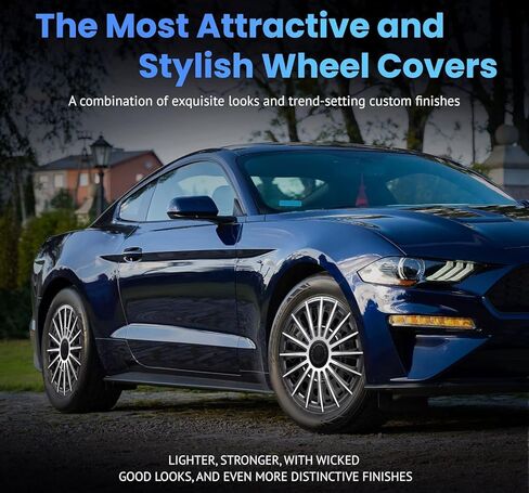 أغطية عجلات المركبات من Alpena Austin، أغطية حواف فاخرة مصنوعة في أوروبا مع نظام احتفاظ ثلاثي الخطوات، أغطية محور متينة تناسب معظم العجلات الفولاذية، مجموعة من 4 قطع، 15 بوصة، فضي وأسود in Kuwait