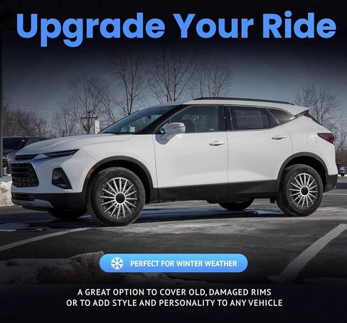 أغطية عجلات المركبات من Alpena Austin، أغطية حواف فاخرة مصنوعة في أوروبا مع نظام احتفاظ ثلاثي الخطوات، أغطية محور متينة تناسب معظم العجلات الفولاذية، مجموعة من 4 قطع، 15 بوصة، فضي وأسود in Kuwait