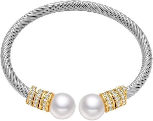 WOWORAMA Two Tone Cuff Bracelet for Women Silver Gold Cable Wire Bangle Bracelet Unisex Mixed Metal Bracelets Twisted Wire Cuffs Jewelry in Saudi Arabia