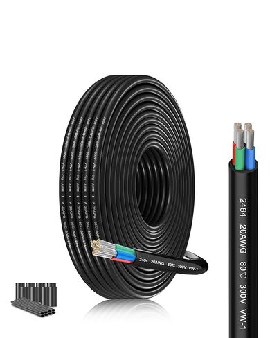 سلك كهربائي 20 مقياس 3 موصل 20/3AWG 82.02FT كابل جهد منخفض - قلب مجدول من النحاس المعلب مع عزل PVC لتركيبات إضاءة شريط LED، وتسخير الأسلاك البحرية للسيارات in Kuwait