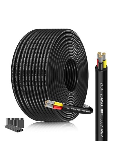 سلك كهربائي 20 مقياس 3 موصل 20/3AWG 82.02FT كابل جهد منخفض - قلب مجدول من النحاس المعلب مع عزل PVC لتركيبات إضاءة شريط LED، وتسخير الأسلاك البحرية للسيارات in Kuwait