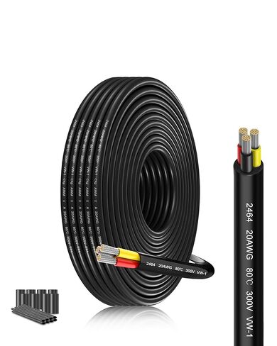 سلك كهربائي 20 مقياس 3 موصل 20/3AWG 82.02FT كابل جهد منخفض - قلب مجدول من النحاس المعلب مع عزل PVC لتركيبات إضاءة شريط LED، وتسخير الأسلاك البحرية للسيارات in Kuwait