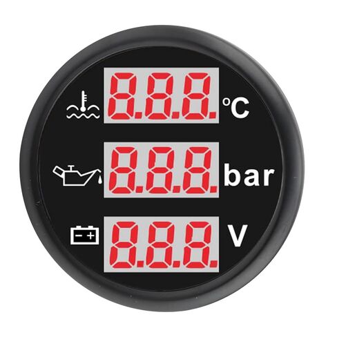 Generic 3 in 1 Triple Gauge Set, Engine Coolant Temperature, Oil Pressure Gauge, Battery Voltmeter Indicator, Instrument Sensor Kit for Car Boat Truck Vehicle Marine, 52mm (Black Dial Silver Cover) in Saudi Arabia
