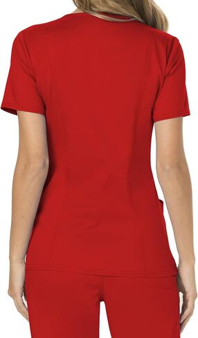 Cherokee Scrub Set for Women Modern Classic Fit Mock Wrap Top WW610 with Mid Rise Moderate Flare Drawstring Pant-WW120, Red - L Top/L Tall Pant in Saudi Arabia