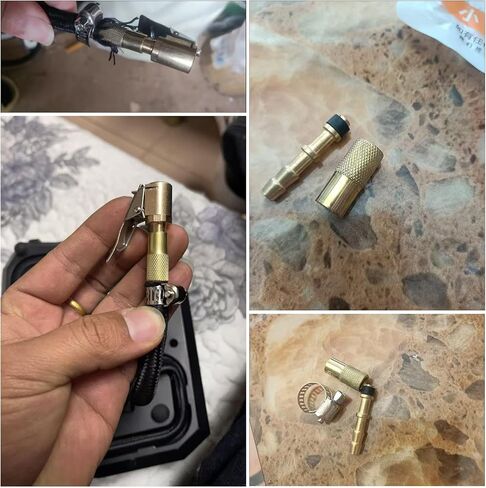 2 Pack Portable Air Compressor Hose End Connector Replacement with Clamp 12V DC Tire Inflator Air Chuck Adapter Nozzle Air Hose Female Threaded Socket for Car Tire Portable Air Pump Auto Pumps in Saudi Arabia