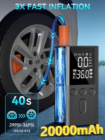 منفاخ الإطارات ضاغط هواء محمول 20000 مللي أمبير في الساعة لإطارات السيارات 150 رطل لكل بوصة مربعة مضخة هواء كهربائية لاسلكية محمولة للسيارة والدراجة النارية وإطارات عجلات الدراجة والمزيد in Kuwait