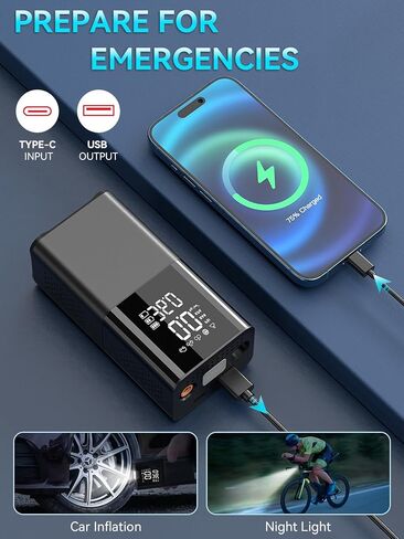 منفاخ الإطارات ضاغط هواء محمول 20000 مللي أمبير في الساعة لإطارات السيارات 150 رطل لكل بوصة مربعة مضخة هواء كهربائية لاسلكية محمولة للسيارة والدراجة النارية وإطارات عجلات الدراجة والمزيد in Kuwait
