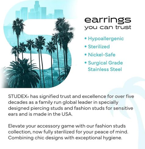 STUDEX Sensitive Cubic Zirconia Stud Earrings 5mm | Hypoallergenic and Nickel Safe for Sensitive Ears | Gold Plated Posts | High Fashion Earrings for Women and Men in Saudi Arabia