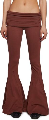 Dolls Kill Dew Morning Flare Pants by Current Mood – Ruched Jersey, Foldover Waistline, Low Rise Fit with Flared Leg in Kuwait