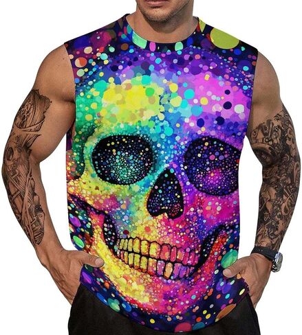 Mens Skull Print Tank Top 3D Graphic Sleeveless T Shirts Moisture Wicking Summer Gym Muscle Shirts in Saudi Arabia