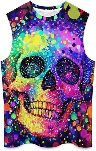 Mens Skull Print Tank Top 3D Graphic Sleeveless T Shirts Moisture Wicking Summer Gym Muscle Shirts in Saudi Arabia