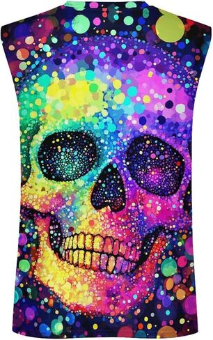 Mens Skull Print Tank Top 3D Graphic Sleeveless T Shirts Moisture Wicking Summer Gym Muscle Shirts in Saudi Arabia