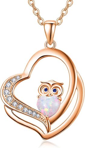 Dreamboat Owl Heart Necklace 925 Sterling Silver Opal Owls Pendant Necklaces Bird Animal Jewelry Birthday Party Gifts for Women in Saudi Arabia