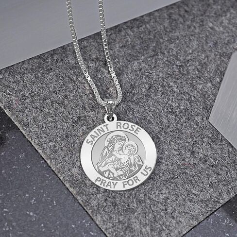 PicturesOnGold.com ميدالية سانت روز أوف ليما الدينية - مقاس 3/4 بوصة من النيكل - الفضة الاسترلينية - مجوهرات حماية هدايا مسيحية للرجال والنساء in Saudi Arabia