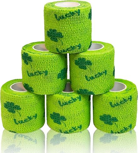 6 Pack Self Adhesive Bandage Wrap, 2" x 5 Yards Cohesive Elastic Tape with Lucky Clover Pattern, Flexible Wrap for Pets, Sports, First Aid, Ankle, Wrist, Finger, Gym Tape, Decorative Use in Saudi Arabia