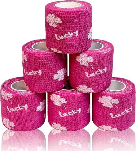 6 Pack Self Adhesive Bandage Wrap, 2" x 5 Yards Cohesive Elastic Tape with Lucky Clover Pattern, Flexible Wrap for Pets, Sports, First Aid, Ankle, Wrist, Finger, Gym Tape, Decorative Use in Saudi Arabia