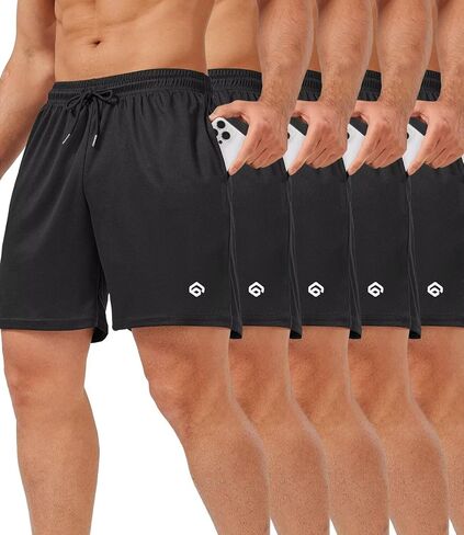 5 قطع من شورتات الصالة الرياضية للرجال مقاس 5 بوصات شورت شبكي سريع الجفاف للرجال خفيف الوزن للتدريب الرياضي مع جيوب in Kuwait