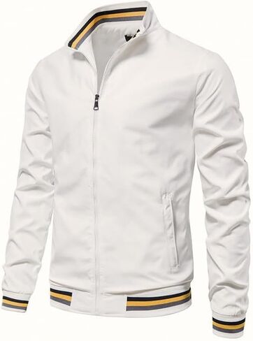 Mens Bomber Jackets Zipper Stand Collar Lightweight Fashion Casual Slim Fall Long Sleeve Windbreaker Coat Outwear in Saudi Arabia