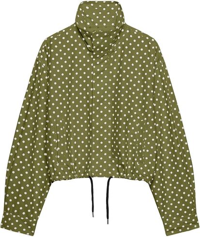 Women Polka Dot Jacket Stand Collar Cropped Jackets Zip Up Coat Casual Fashion Coat Fall Spring Jacket with Pockets in Saudi Arabia
