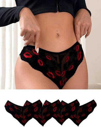Women Underwear Thongs No Show Low Rise Sheer Sexy Lace Comfortable Panties Soft Underwear for Women 4 Pack in Saudi Arabia