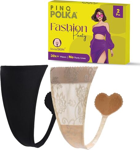 PINQ POLKA C String Thong للنساء - سراويل داخلية غير مرئية وقابلة لإعادة الاستخدام مع مادة لاصقة - بدون ملابس داخلية in Kuwait