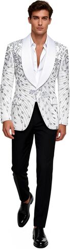 طقم جاكيت سهرة بترتر ذهبي للرجال وسروال فستان أسود، بدلة بليزر مزهرة للحفلات الراقصة وحفلات الزفاف والمناسبات الرسمية in Kuwait