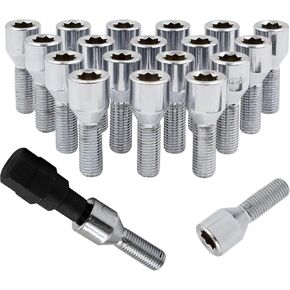 Wheel Accessories Parts Set of 20 Chrome 12x1.5 Socket Tuner Lug Bolts Cone Seat Acorn 8 Point Tuner 24mm Shank Length Small Diameter Wheel Lug Bolts with Dual Hex Key (20, Chrome, M12x1.5) in Kuwait