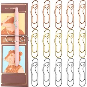 15 مشبك قلم معدني باللون الذهبي/الفضي/الذهبي الوردي، حوامل أقلام بمشبك ورق - على شكل قلب، كنز للعاملين في المكاتب لأجهزة الكمبيوتر المحمولة والمجلات والمستندات والاستخدام اليومي للكتابة in Kuwait