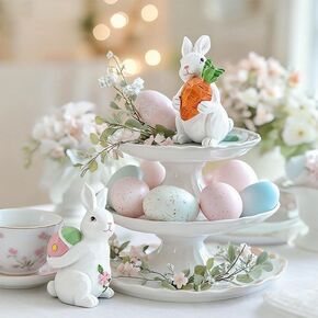 Easter Bunny decorations for Home table decor - Resin Spring rabbits With carrot and eggs -Bunny statues for indoor tabletop decor,Adorable small rabbit figurines for easter table decor,,office,gifts in Saudi Arabia