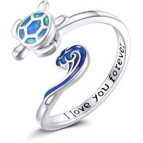 Turtle Fidget Ring for Anxiety Sterling Silver Turtle Wave Open Ring Spinning Mood Jewelry Gifts for Women in Kuwait