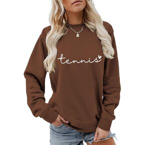 MEKOTSK Womens Tennis Sweatshirt Funny Letter Graphic Shirts Long Sleeve Crew Neck Pullover Tops Tennis Lover Shirts in Saudi Arabia