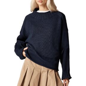 البلوزات المتضخم للنساء لفة عالية الرقبة تنحنح كم طويل لينة مكتنزة كابل متماسكة مخطط البلوز القمم ملابس خارجية in Kuwait