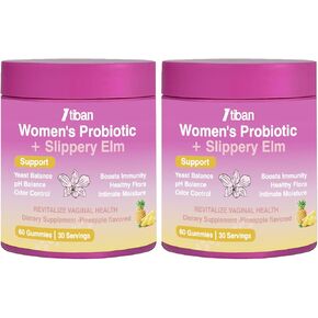 علكات البروبيوتيك المهبلية الأنثوية، تدعم توازن درجة الحموضة وصحة الجهاز الهضمي، الدردار الزلق للنساء، خالية من السكر، نباتي، نكهة الأناناس، 60 قطعة in Kuwait