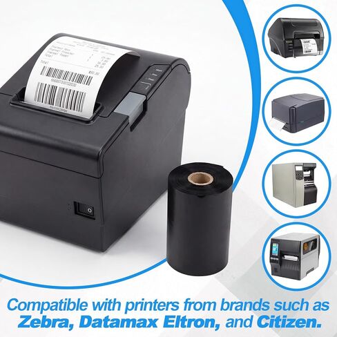 Maitys 12 Rolls 4.33'' x 1476' Resin Enhanced Wax Printer Ribbon Bulk Black Thermal Transfer Label Ribbon 1'' Core Ink Out 1 Roll Compatible with Zebra Zt230 Zt410 Zt420 Zt610 in Saudi Arabia