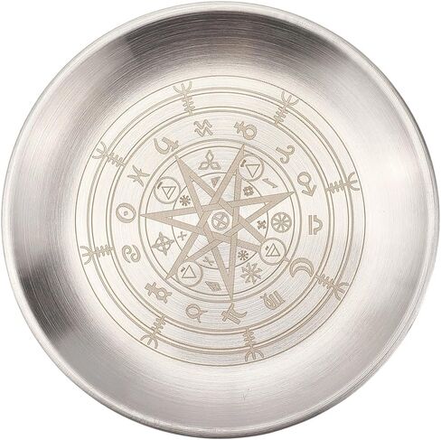 CREATCABIN Cat Moon Altar Ritual Plate Dish Stainless Steel Flat Bowl Round Silvery Tray Offering Bowl Dish Holder for Smudging Incense Burner Jewelry Dowsing Divination 5.55Inch in Saudi Arabia