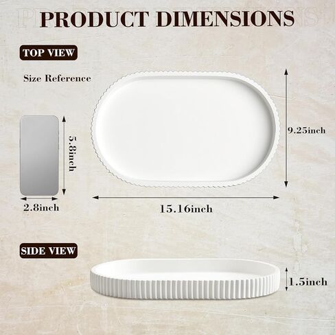 Leinuosen 15.16" x 9.25" Decorative Concrete Tray with Scalloped Edge Oval Serving Tray for Coffee Dining Table Centerpiece, Nightstand, Living Room, Ottoman, Kitchen, Modern Circle Home Decor in Saudi Arabia