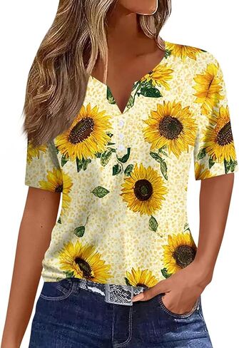 Womens Summer Tops 2026 Short Sleeve Shirts Henley Cute Trendy Tunic Blouses Vacation Fashion Clothes in Saudi Arabia