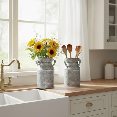 TOPZEA 2 حزمة من مزهرية الحليب الأنيقة المتهالكة، مزهرية الحليب المجلفنة، إبريق الحليب الريفي، مزهرية معدنية صغيرة، دلو حليب صغير للمنزل، المطبخ، غرفة المعيشة، ديكور المزرعة، قطع مركزية للطاولة in Kuwait