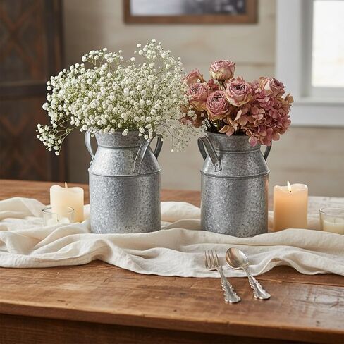 TOPZEA 2 حزمة من مزهرية الحليب الأنيقة المتهالكة، مزهرية الحليب المجلفنة، إبريق الحليب الريفي، مزهرية معدنية صغيرة، دلو حليب صغير للمنزل، المطبخ، غرفة المعيشة، ديكور المزرعة، قطع مركزية للطاولة in Kuwait