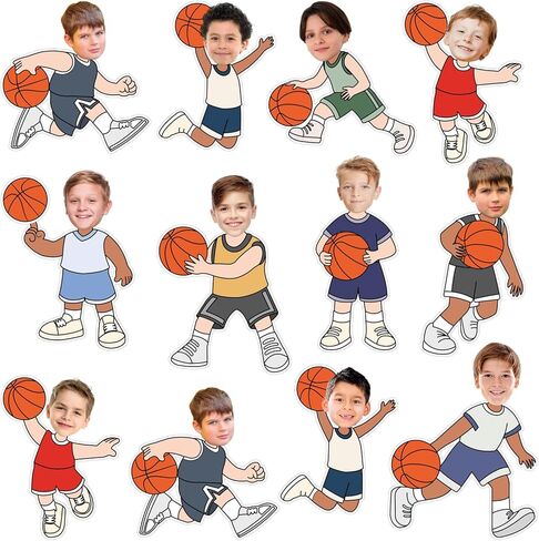 Whaline 50 Pcs Basketball DIY Cutouts Sports Ball Cut-Outs Basketball Player Paper Cutting with 100 Pcs Glue Points for Crafts Birthday Party Classroom Bulletin Board Photo in Kuwait