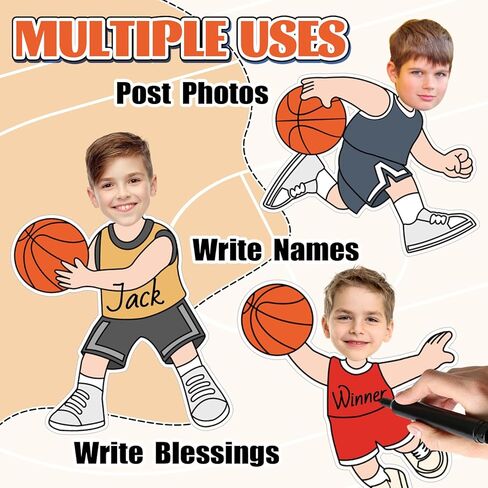 Whaline 50 Pcs Basketball DIY Cutouts Sports Ball Cut-Outs Basketball Player Paper Cutting with 100 Pcs Glue Points for Crafts Birthday Party Classroom Bulletin Board Photo in Kuwait